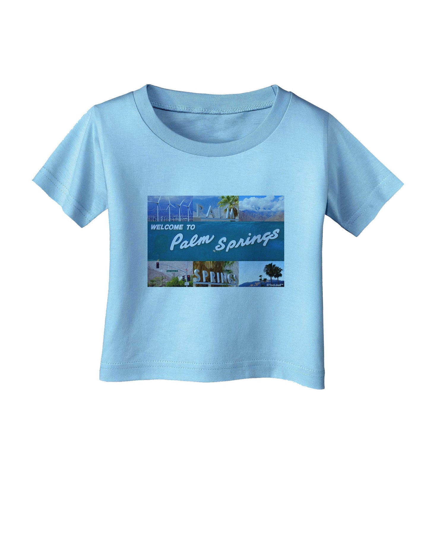 TooLoud Welcome to Palm Springs Collage Infant T-Shirt-Infant T-Shirt-TooLoud-Aquatic-Blue-06-Months-Davson Sales