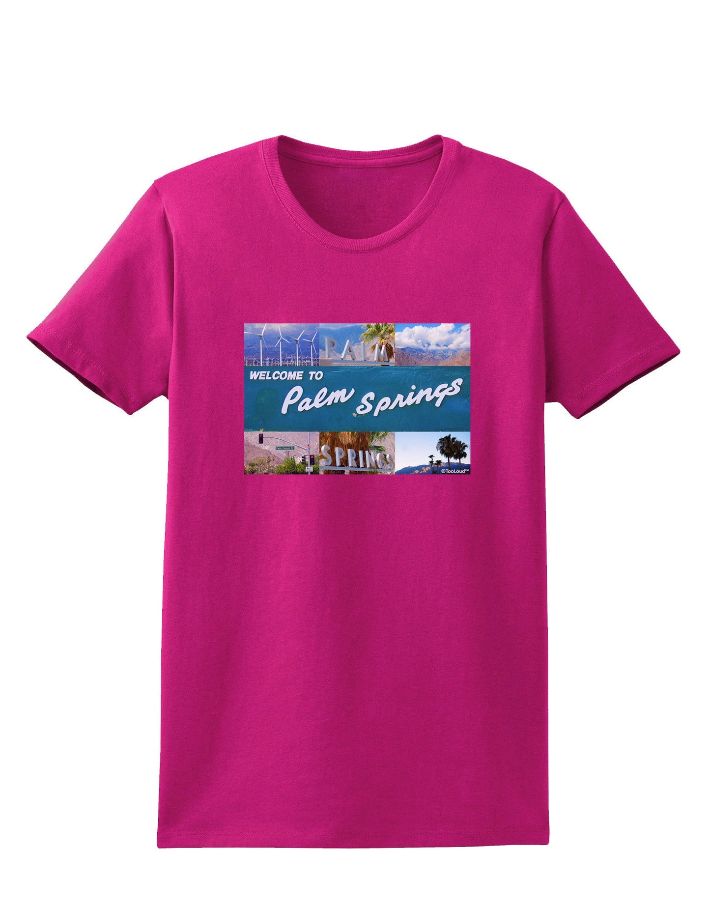 TooLoud Welcome to Palm Springs Collage Womens Dark T-Shirt-TooLoud-Hot-Pink-Small-Davson Sales