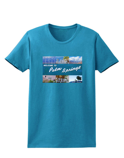 TooLoud Welcome to Palm Springs Collage Womens Dark T-Shirt-TooLoud-Turquoise-X-Small-Davson Sales