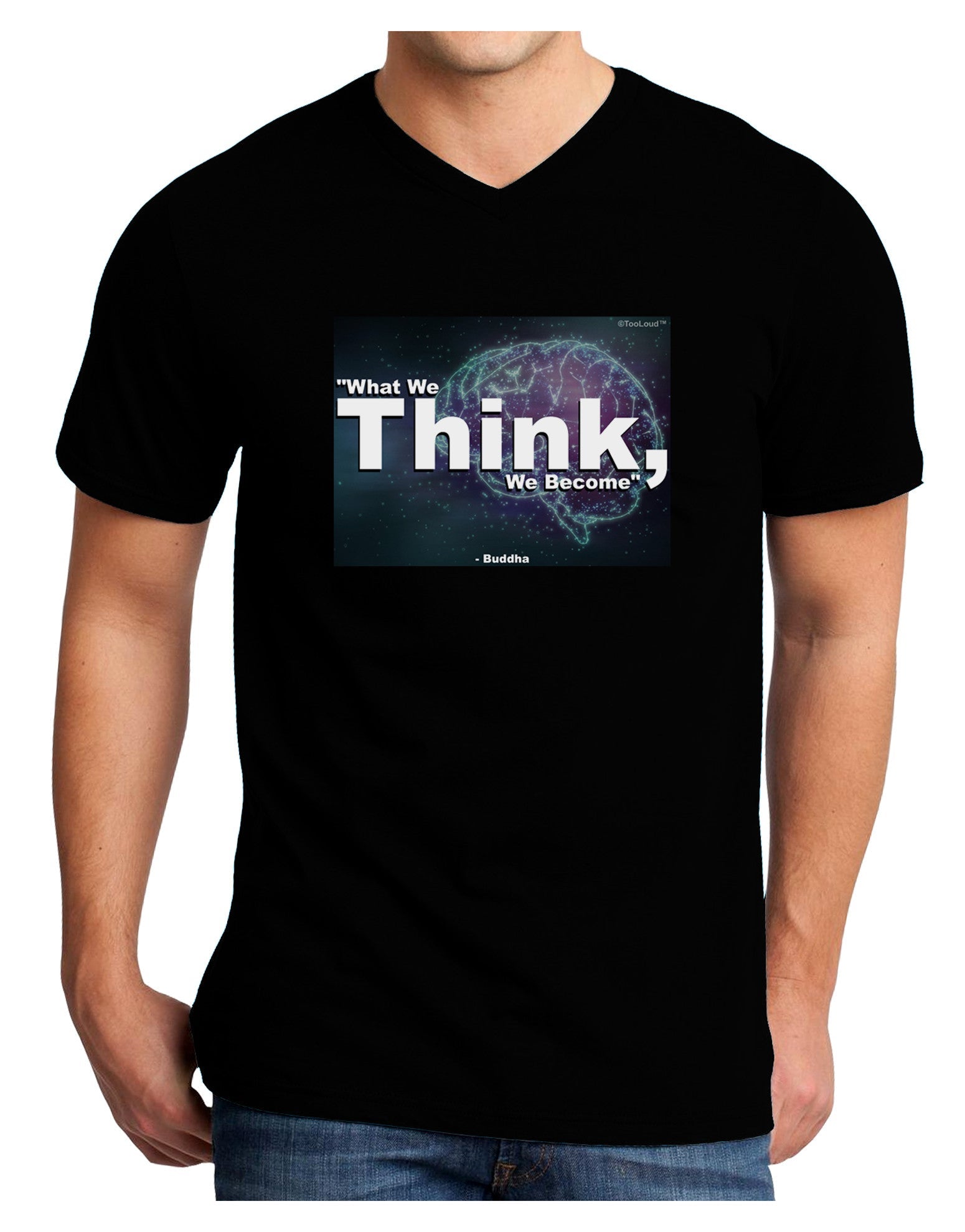 TooLoud What We Think Buddha Adult Dark V-Neck T-Shirt-Mens V-Neck T-Shirt-TooLoud-Black-Small-Davson Sales