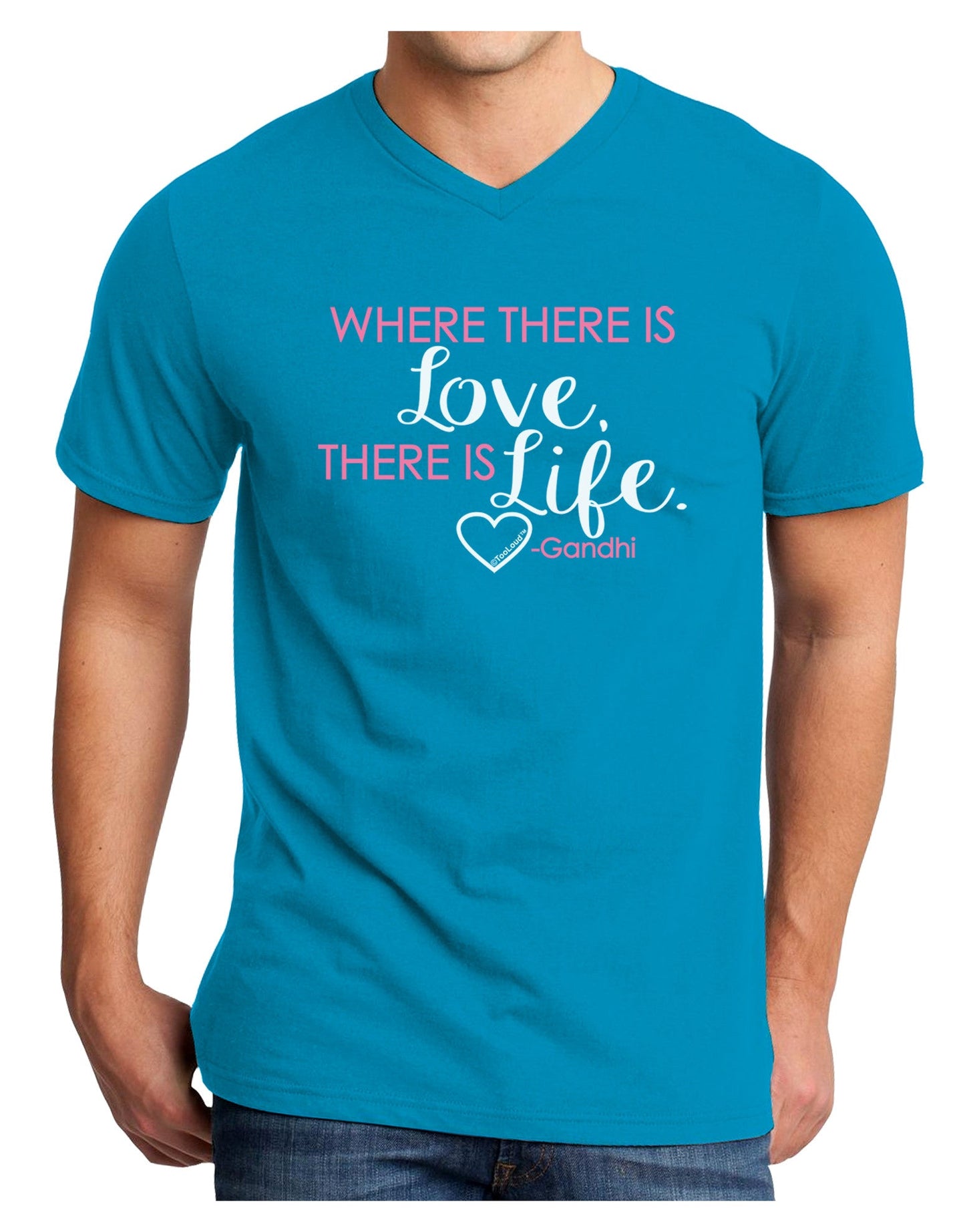 TooLoud Where There Is Love Gandhi Adult Dark V-Neck T-Shirt-Mens V-Neck T-Shirt-TooLoud-Turquoise-Small-Davson Sales