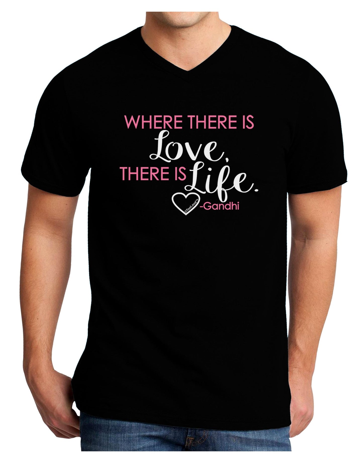 TooLoud Where There Is Love Gandhi Adult Dark V-Neck T-Shirt-Mens V-Neck T-Shirt-TooLoud-Black-Small-Davson Sales