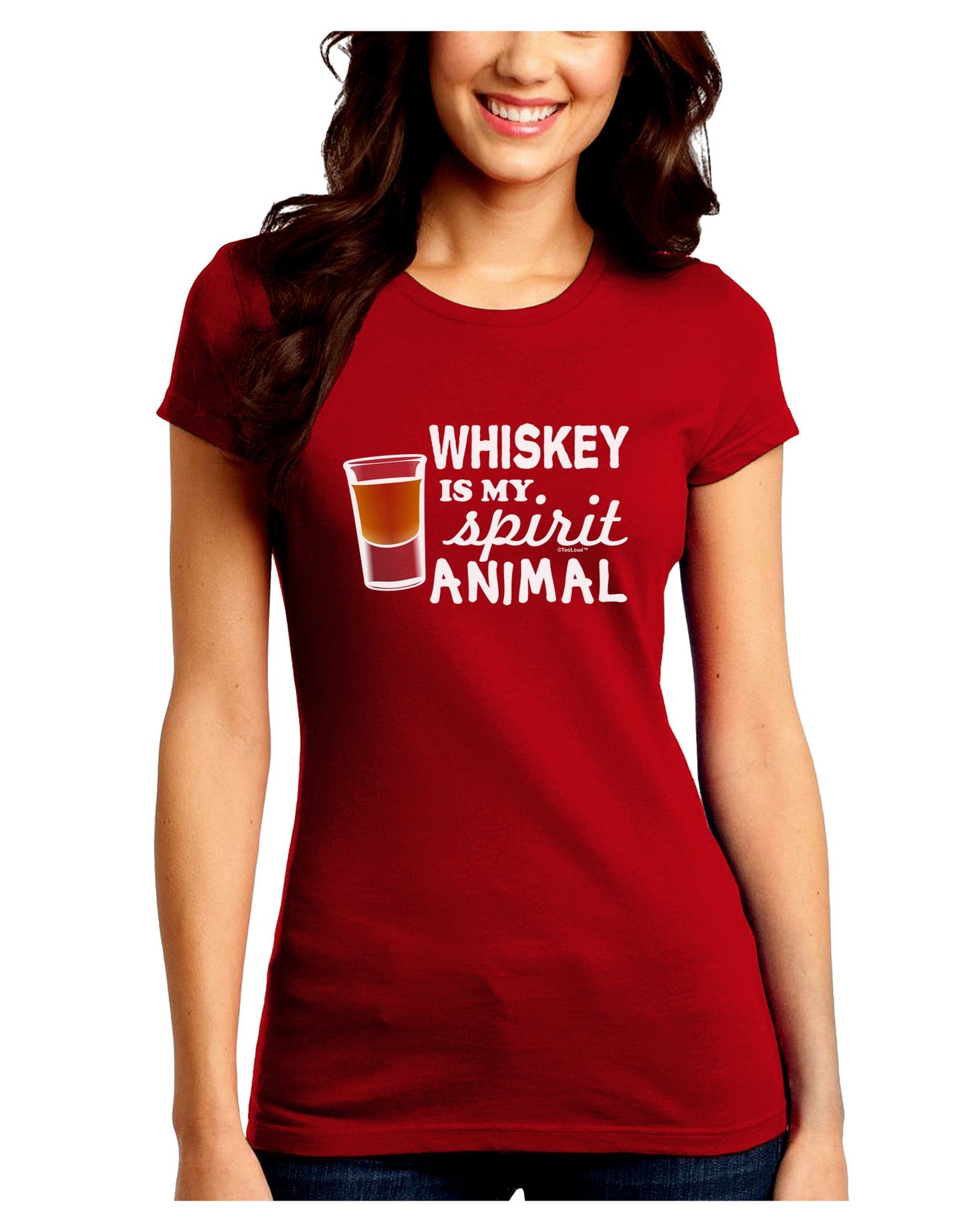 TooLoud Whiskey Is My Spirit Animal Juniors Petite Crew Dark T-Shirt-T-Shirts Juniors Tops-TooLoud-Red-Juniors Fitted Small-Davson Sales