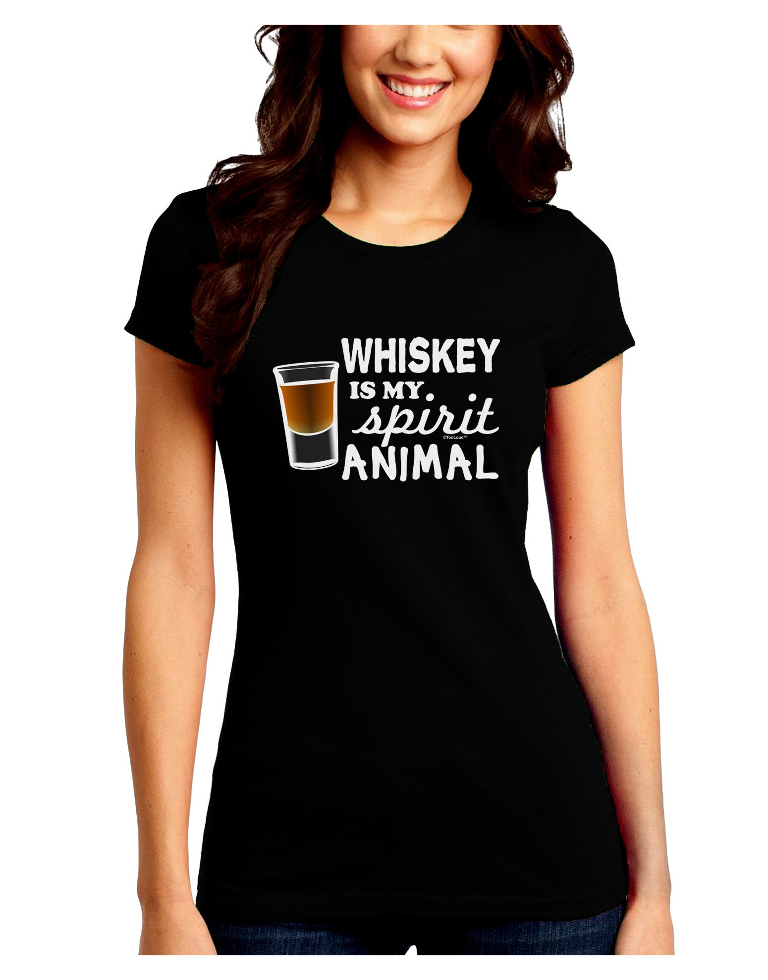 TooLoud Whiskey Is My Spirit Animal Juniors Petite Crew Dark T-Shirt-T-Shirts Juniors Tops-TooLoud-Black-Juniors Fitted Small-Davson Sales