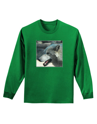 TooLoud White Wolf Face Adult Long Sleeve Dark T-Shirt-TooLoud-Kelly-Green-Small-Davson Sales