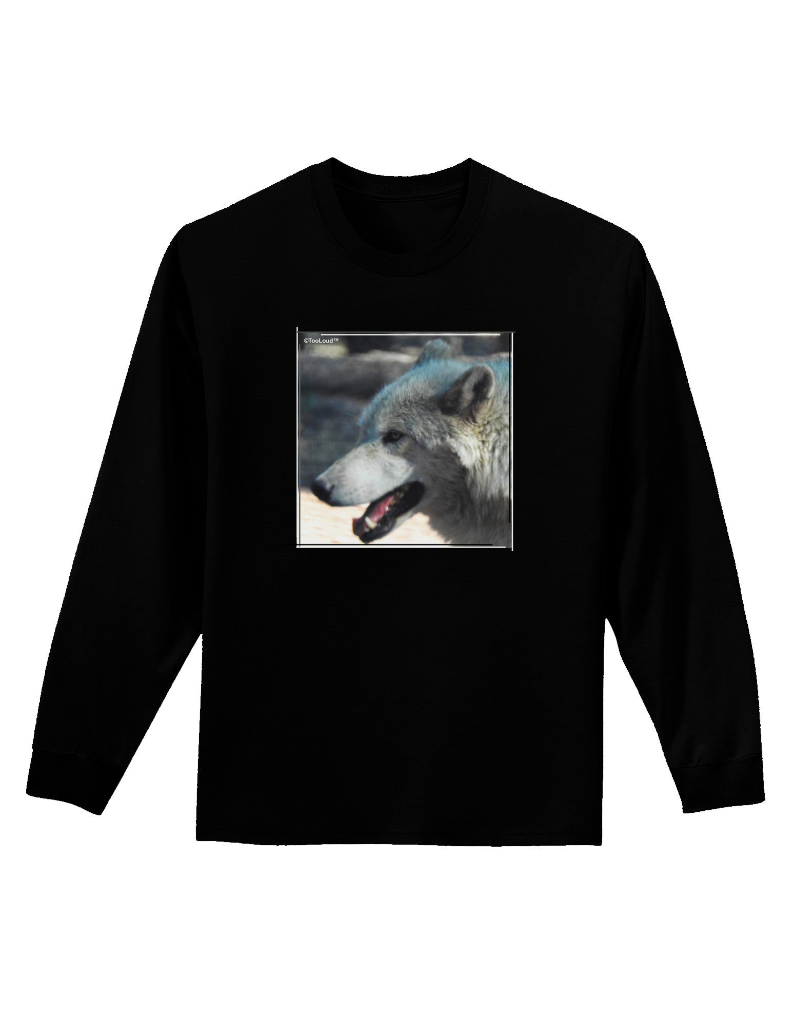 TooLoud White Wolf Face Adult Long Sleeve Dark T-Shirt-TooLoud-Black-Small-Davson Sales