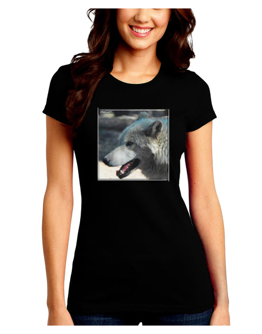 TooLoud White Wolf Face Juniors Petite Crew Dark T-Shirt-T-Shirts Juniors Tops-TooLoud-Black-Juniors Fitted Small-Davson Sales
