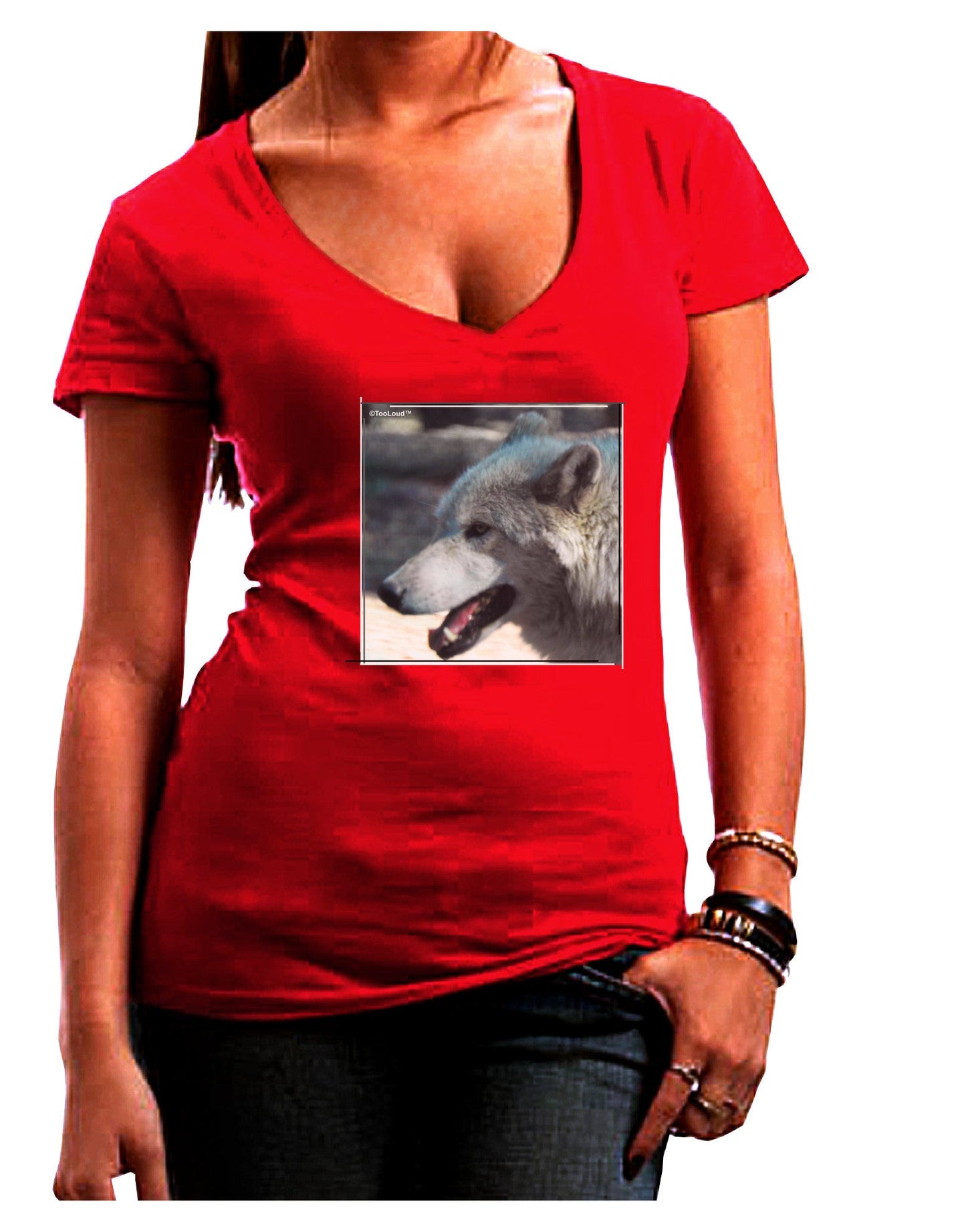TooLoud White Wolf Face Womens V-Neck Dark T-Shirt-Womens V-Neck T-Shirts-TooLoud-Red-Juniors Fitted Small-Davson Sales