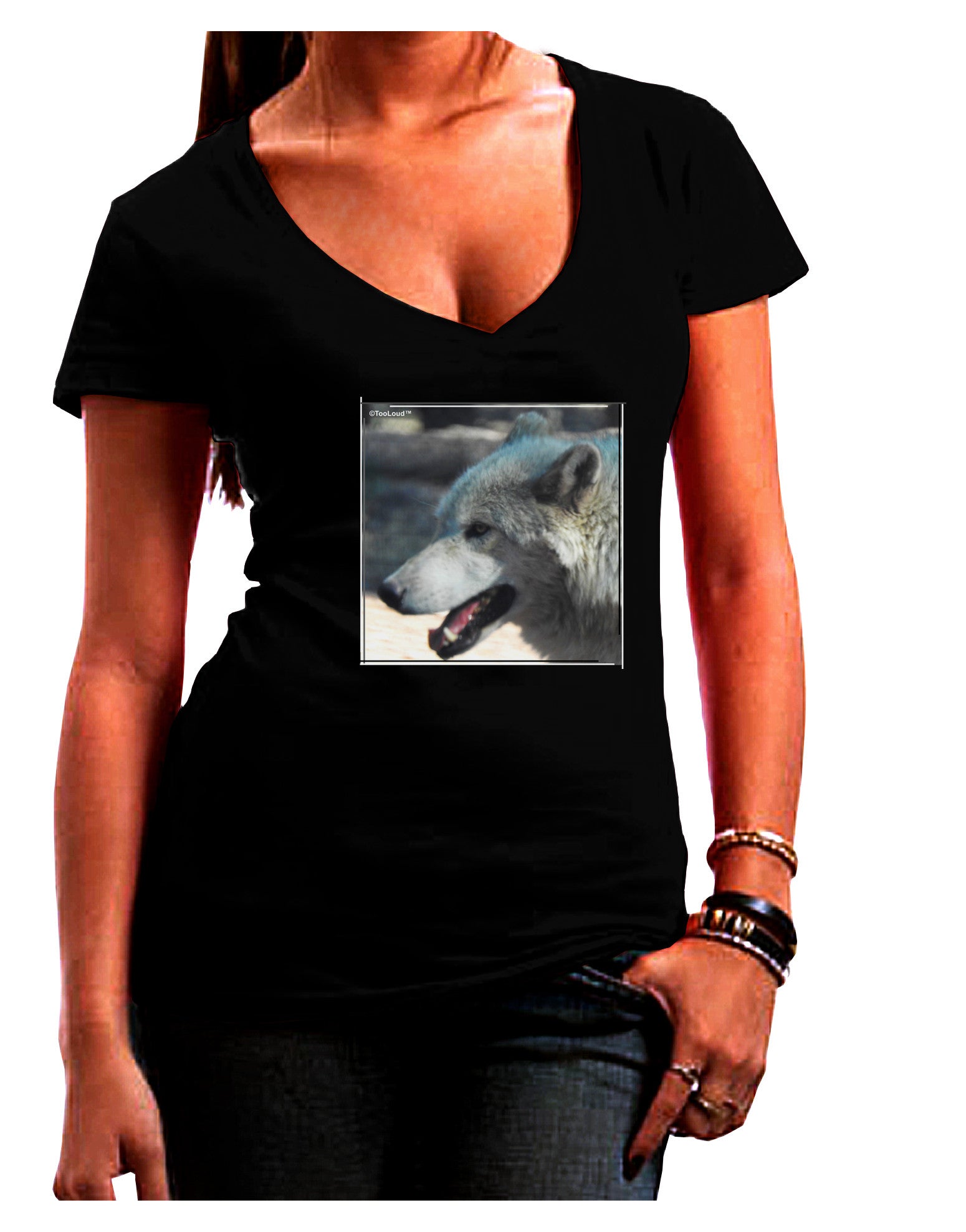 TooLoud White Wolf Face Womens V-Neck Dark T-Shirt-Womens V-Neck T-Shirts-TooLoud-Black-Juniors Fitted Small-Davson Sales