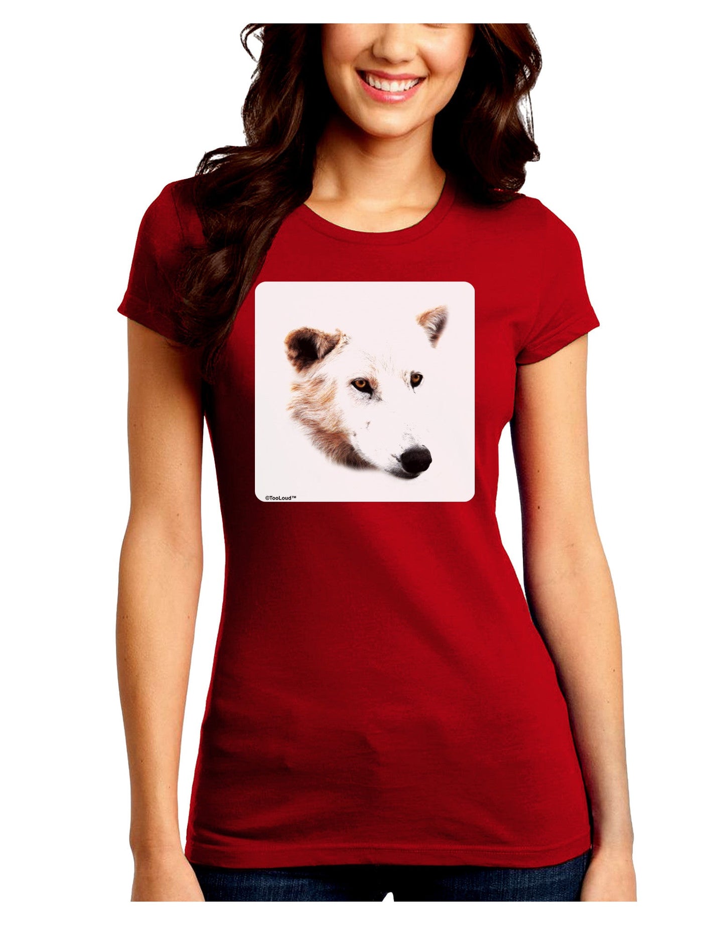 TooLoud White Wolf Head Cutout Juniors Petite Crew Dark T-Shirt-T-Shirts Juniors Tops-TooLoud-Red-Juniors Fitted Small-Davson Sales