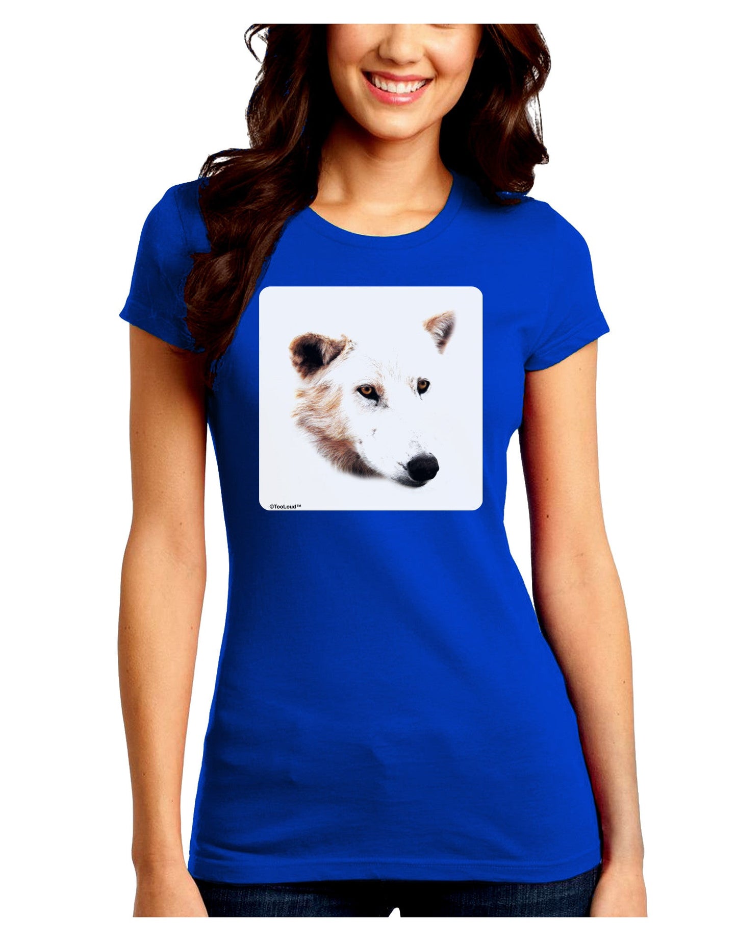 TooLoud White Wolf Head Cutout Juniors Petite Crew Dark T-Shirt-T-Shirts Juniors Tops-TooLoud-Royal-Blue-Juniors Fitted Small-Davson Sales