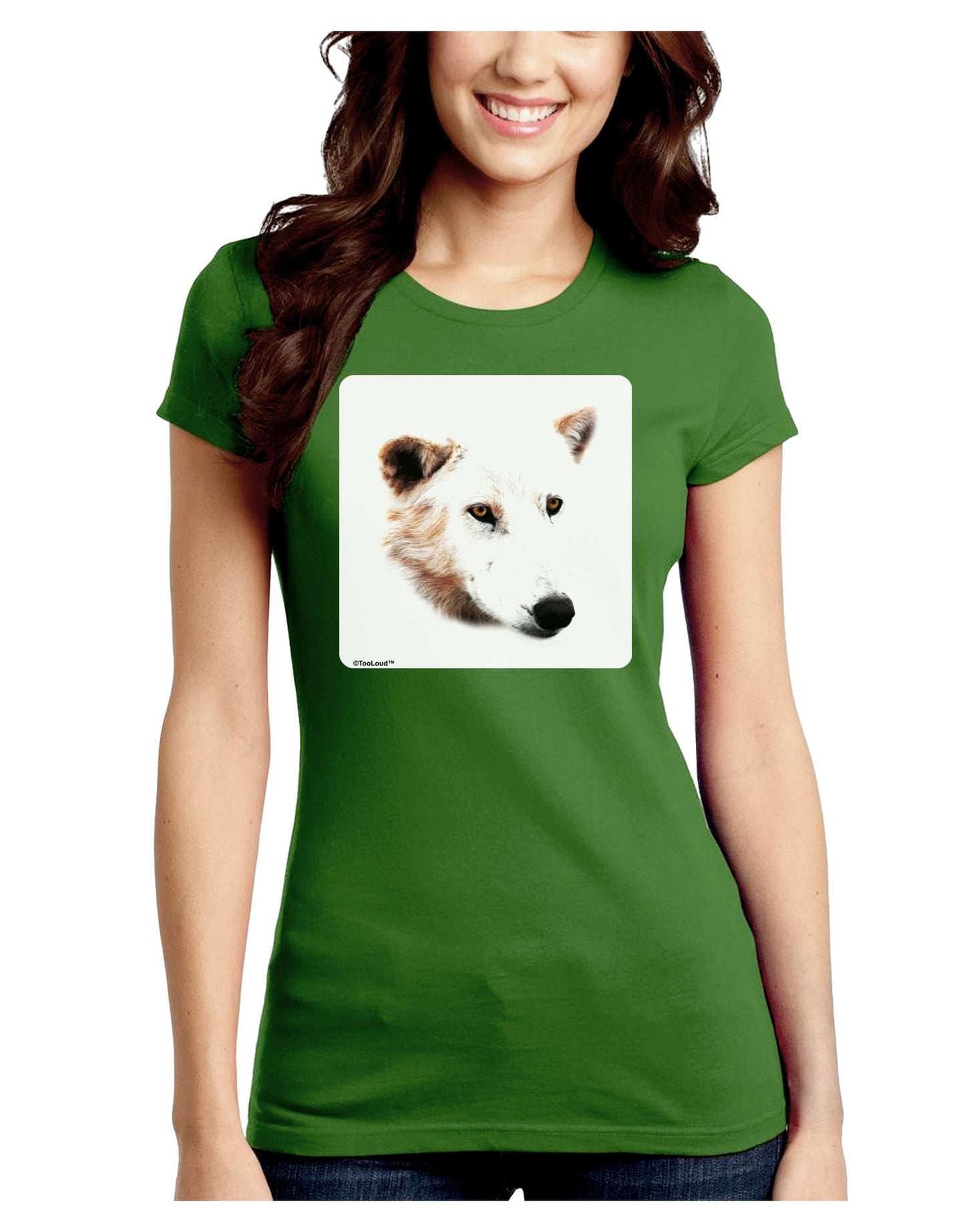 TooLoud White Wolf Head Cutout Juniors Petite Crew Dark T-Shirt-T-Shirts Juniors Tops-TooLoud-Kiwi-Green-Juniors Fitted Small-Davson Sales