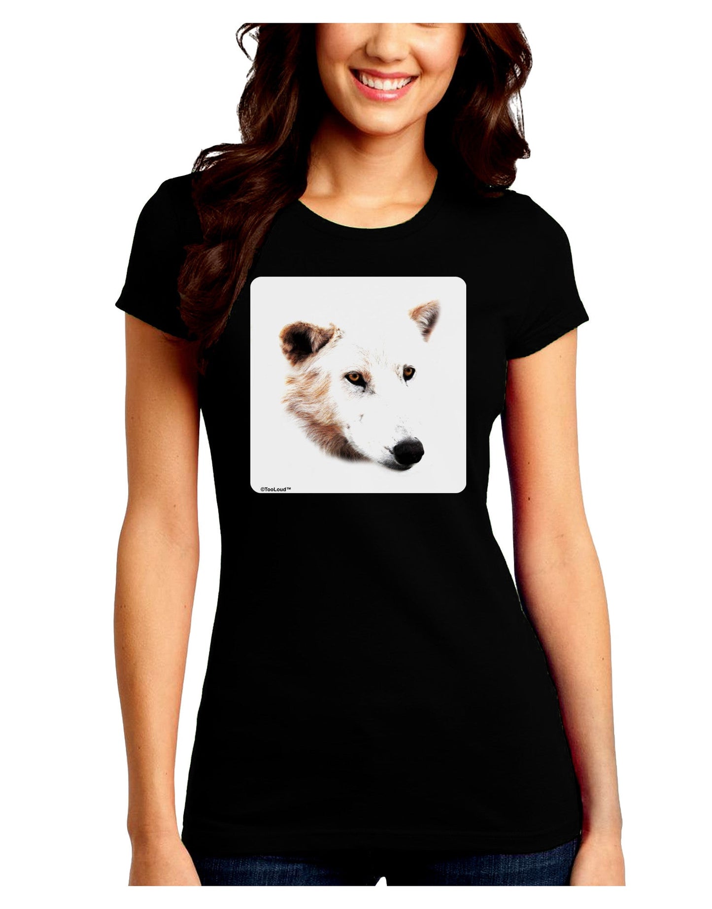 TooLoud White Wolf Head Cutout Juniors Petite Crew Dark T-Shirt-T-Shirts Juniors Tops-TooLoud-Black-Juniors Fitted Small-Davson Sales