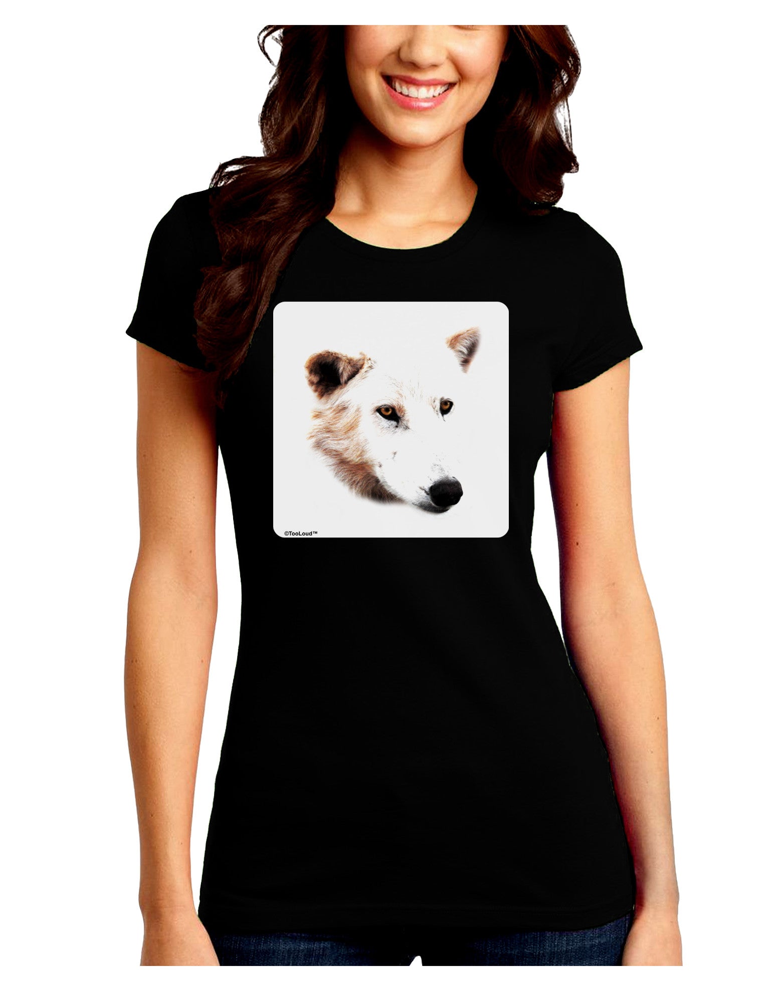 TooLoud White Wolf Head Cutout Juniors Petite Crew Dark T-Shirt-T-Shirts Juniors Tops-TooLoud-Black-Juniors Fitted Small-Davson Sales