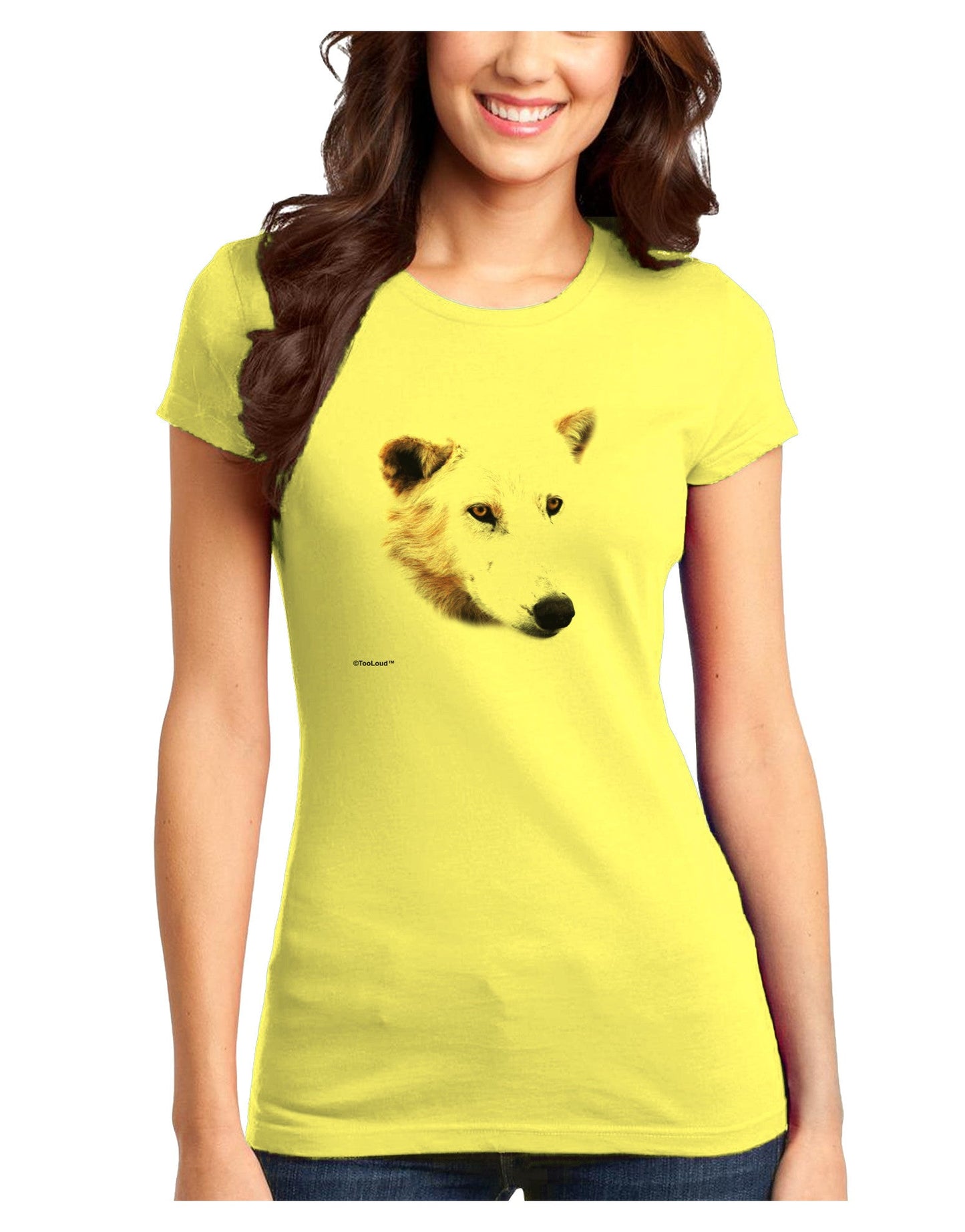 TooLoud White Wolf Head Cutout Juniors Petite T-Shirt-T-Shirts Juniors Tops-TooLoud-Yellow-Juniors Fitted X-Small-Davson Sales