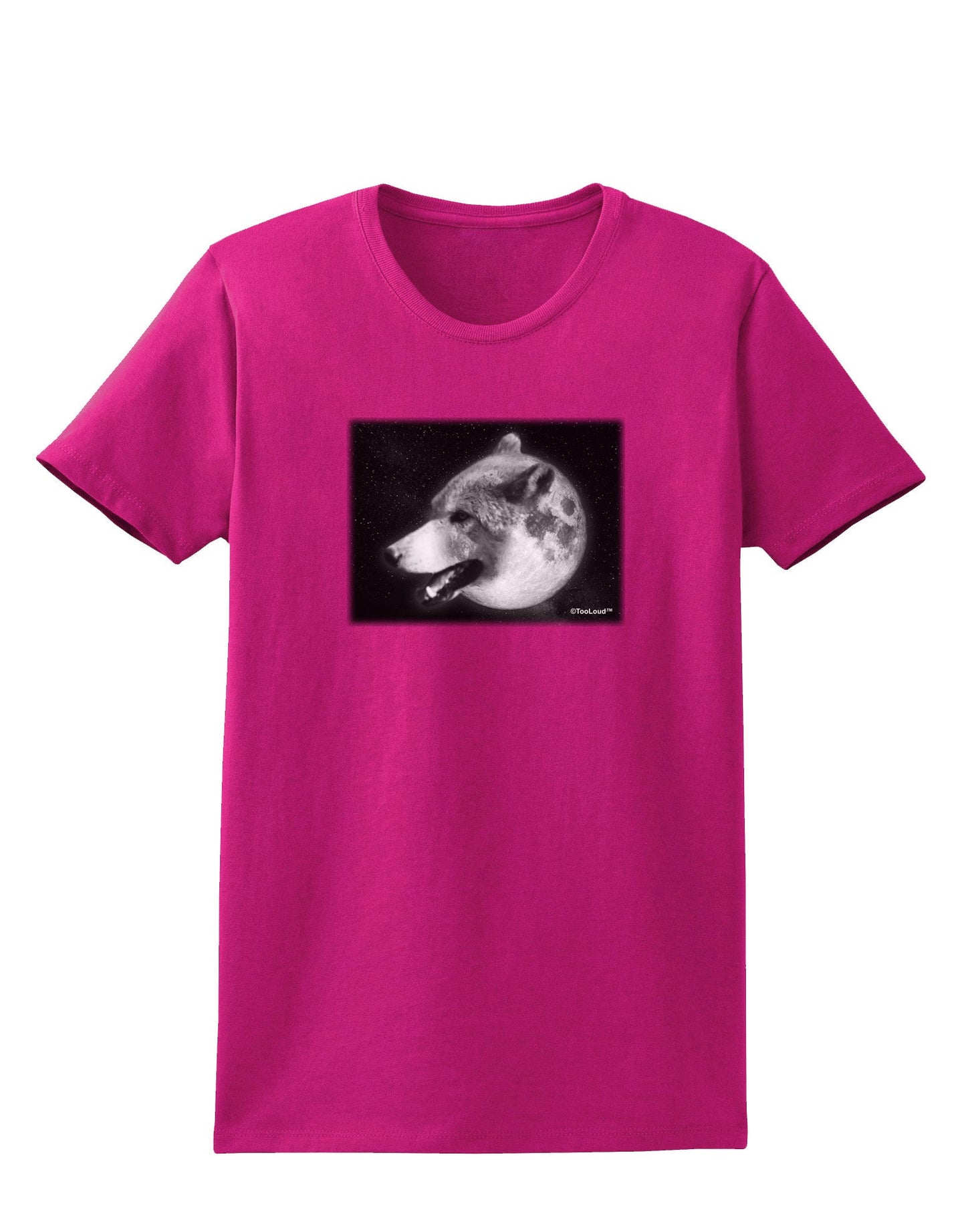 TooLoud White Wolf Moon Womens Dark T-Shirt-TooLoud-Hot-Pink-Small-Davson Sales