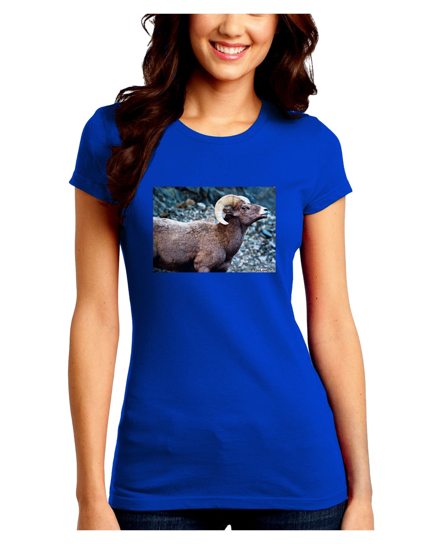 TooLoud Wide Eyed Big Horn Juniors Petite Crew Dark T-Shirt-T-Shirts Juniors Tops-TooLoud-Royal-Blue-Juniors Fitted Small-Davson Sales