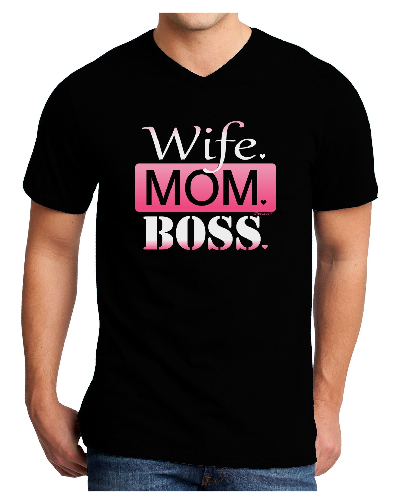 TooLoud Wife Mom Boss Adult Dark V-Neck T-Shirt-Mens V-Neck T-Shirt-TooLoud-Black-Small-Davson Sales