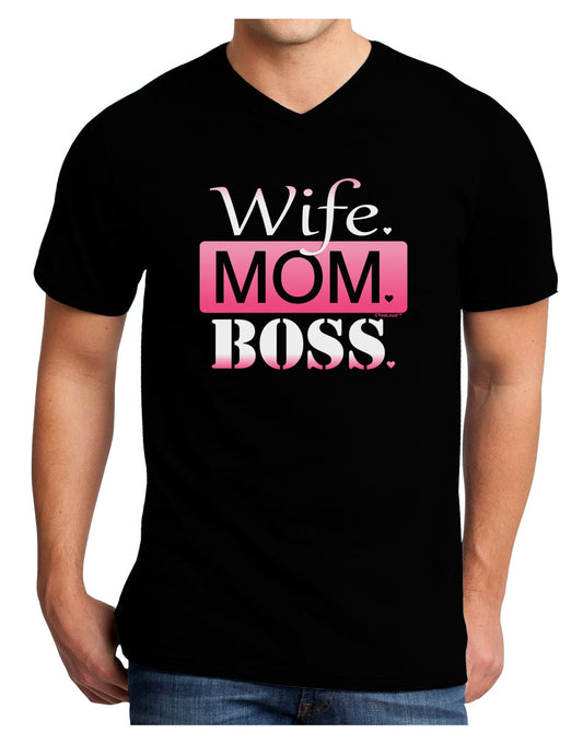 TooLoud Wife Mom Boss Adult Dark V-Neck T-Shirt-Mens V-Neck T-Shirt-TooLoud-Black-Small-Davson Sales
