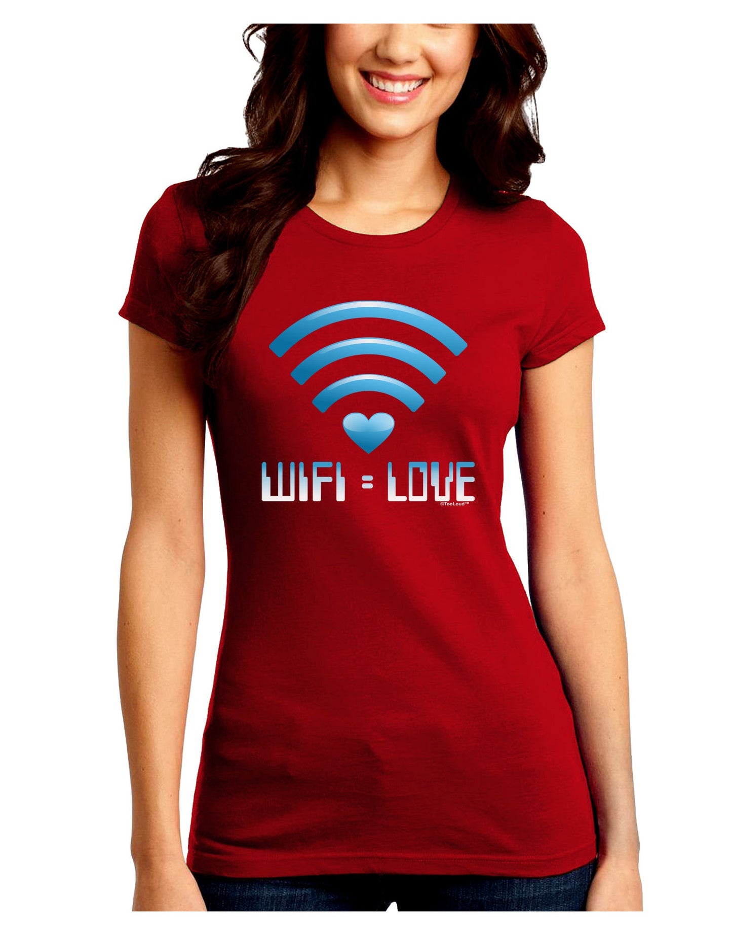 TooLoud Wifi Equals Love Juniors Petite Crew Dark T-Shirt-T-Shirts Juniors Tops-TooLoud-Red-Juniors Fitted Small-Davson Sales