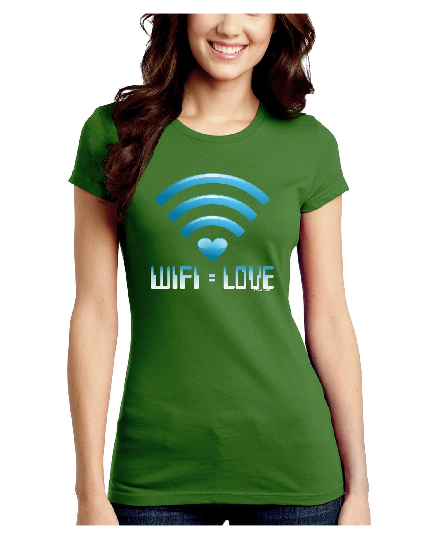 TooLoud Wifi Equals Love Juniors Petite Crew Dark T-Shirt-T-Shirts Juniors Tops-TooLoud-Kiwi-Green-Juniors Fitted Small-Davson Sales