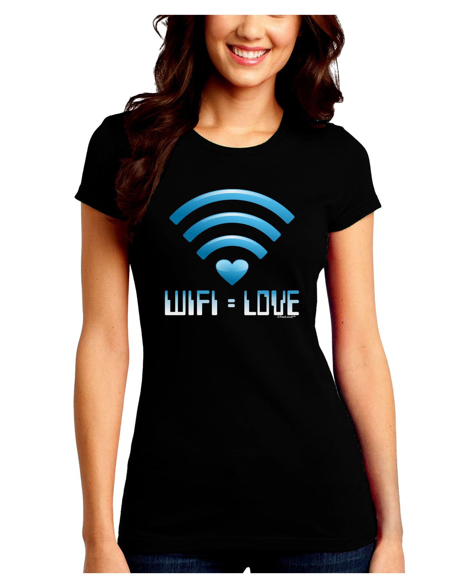 TooLoud Wifi Equals Love Juniors Petite Crew Dark T-Shirt-T-Shirts Juniors Tops-TooLoud-Black-Juniors Fitted Small-Davson Sales