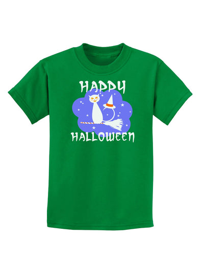 TooLoud Witch Cat Childrens Dark T-Shirt-Childrens T-Shirt-TooLoud-Kelly-Green-X-Small-Davson Sales