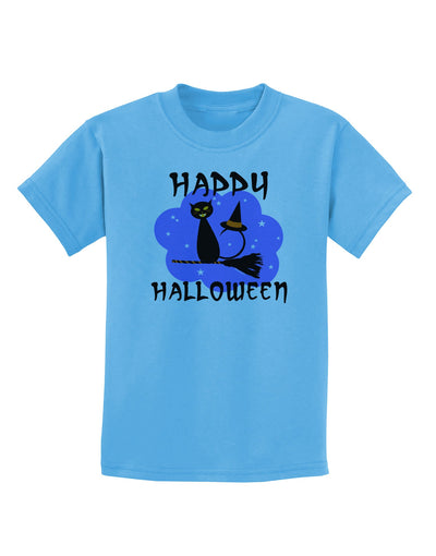 TooLoud Witch Cat Childrens T-Shirt-Childrens T-Shirt-TooLoud-Aquatic-Blue-X-Small-Davson Sales