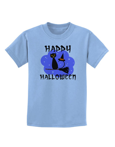 TooLoud Witch Cat Childrens T-Shirt-Childrens T-Shirt-TooLoud-Light-Blue-X-Small-Davson Sales