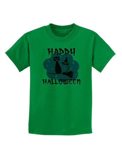 TooLoud Witch Cat Childrens T-Shirt-Childrens T-Shirt-TooLoud-Kelly-Green-X-Small-Davson Sales