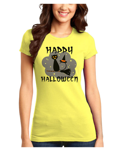 TooLoud Witch Cat Juniors T-Shirt-Womens Juniors T-Shirt-TooLoud-Yellow-Juniors Fitted X-Small-Davson Sales