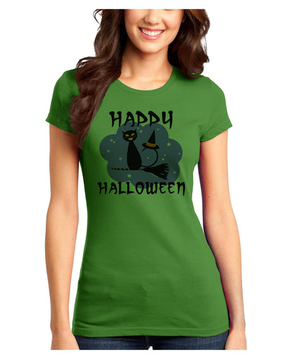 TooLoud Witch Cat Juniors T-Shirt-Womens Juniors T-Shirt-TooLoud-Kiwi-Green-Juniors Fitted X-Small-Davson Sales