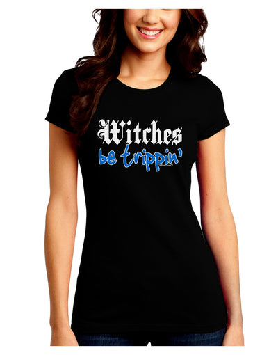 TooLoud Witches Be Trippin Blue Juniors Crew Dark T-Shirt-T-Shirts Juniors Tops-TooLoud-Black-Juniors Fitted Small-Davson Sales