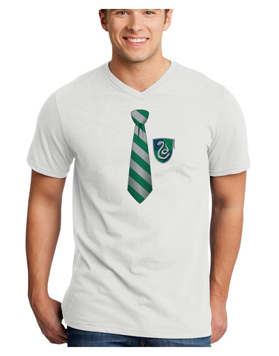 TooLoud Wizard Tie Green and Silver Adult V-Neck T-shirt-Mens V-Neck T-Shirt-TooLoud-White-Small-Davson Sales