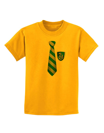 TooLoud Wizard Tie Green and Silver Childrens T-Shirt-Childrens T-Shirt-TooLoud-Gold-X-Small-Davson Sales