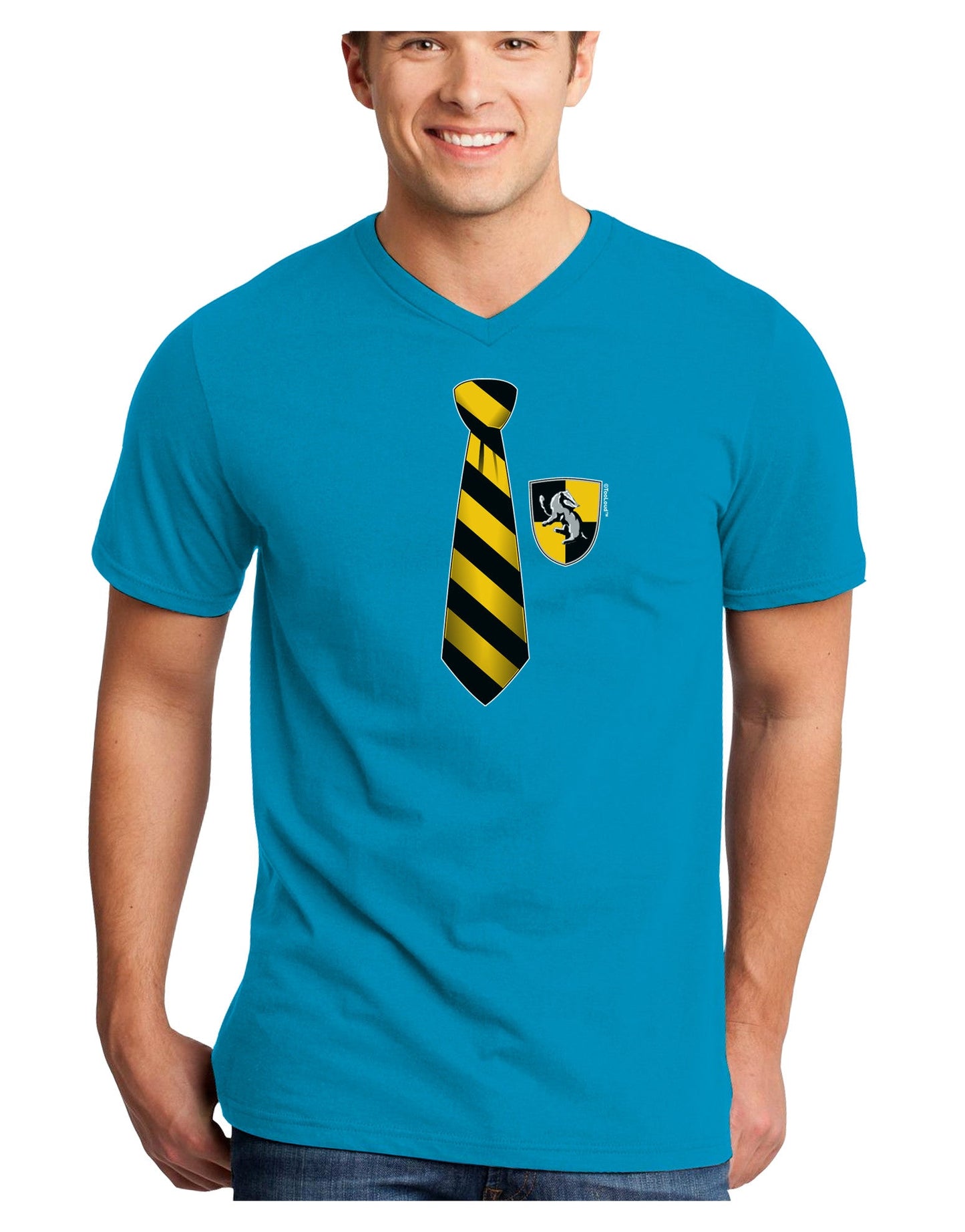 TooLoud Wizard Tie Yellow and Black Adult Dark V-Neck T-Shirt-TooLoud-Turquoise-Small-Davson Sales