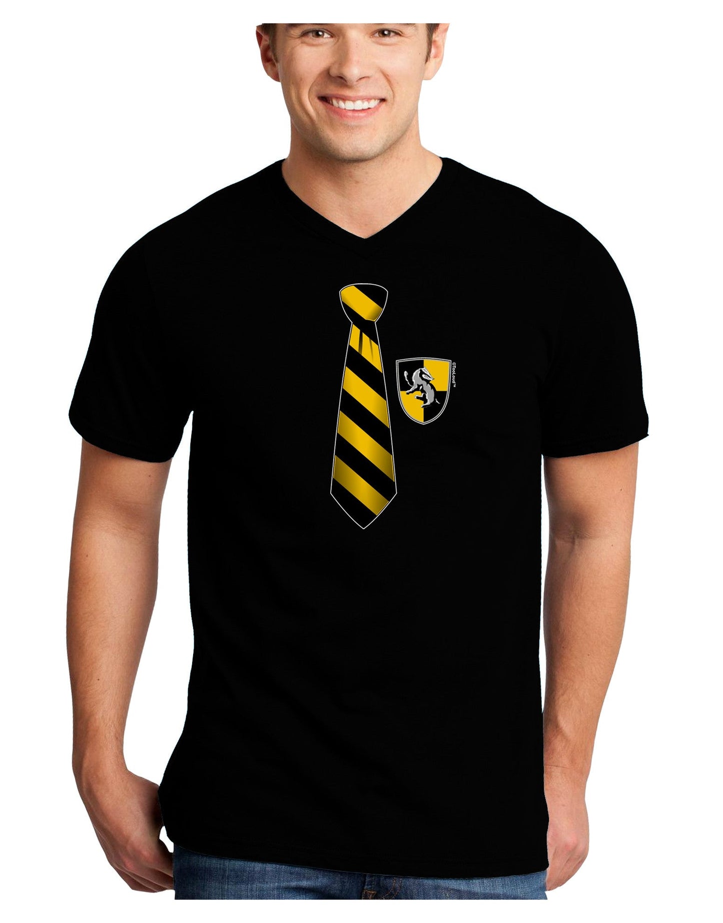 TooLoud Wizard Tie Yellow and Black Adult Dark V-Neck T-Shirt-TooLoud-Black-Small-Davson Sales