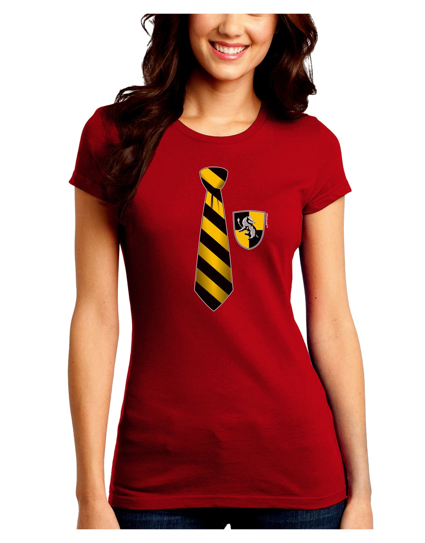 TooLoud Wizard Tie Yellow and Black Juniors Petite Crew Dark T-Shirt-T-Shirts Juniors Tops-TooLoud-Red-Juniors Fitted Small-Davson Sales