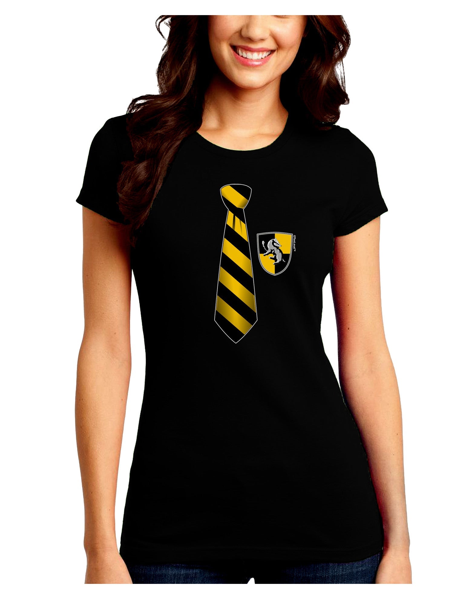 TooLoud Wizard Tie Yellow and Black Juniors Petite Crew Dark T-Shirt-T-Shirts Juniors Tops-TooLoud-Black-Juniors Fitted Small-Davson Sales