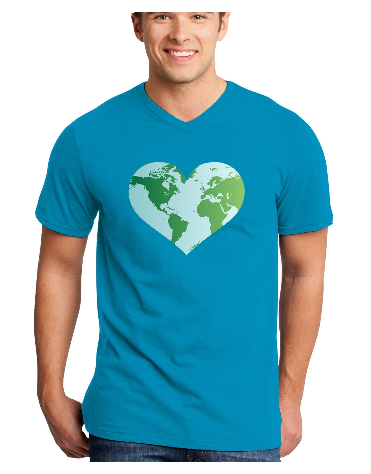 TooLoud World Globe Heart Adult Dark V-Neck T-Shirt-TooLoud-Turquoise-Small-Davson Sales