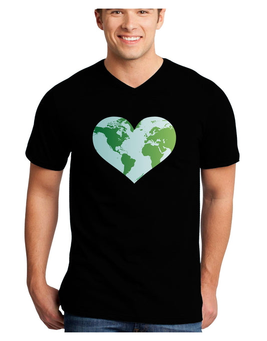 TooLoud World Globe Heart Adult Dark V-Neck T-Shirt-TooLoud-Black-Small-Davson Sales