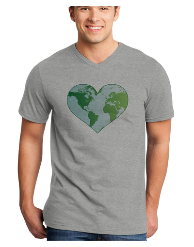 TooLoud World Globe Heart Adult V-Neck T-shirt-Mens V-Neck T-Shirt-TooLoud-HeatherGray-Small-Davson Sales