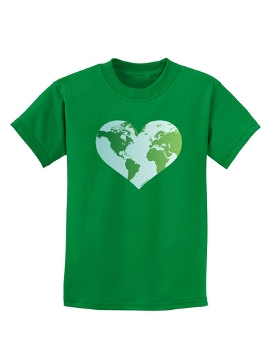 TooLoud World Globe Heart Childrens Dark T-Shirt-Childrens T-Shirt-TooLoud-Kelly-Green-X-Small-Davson Sales