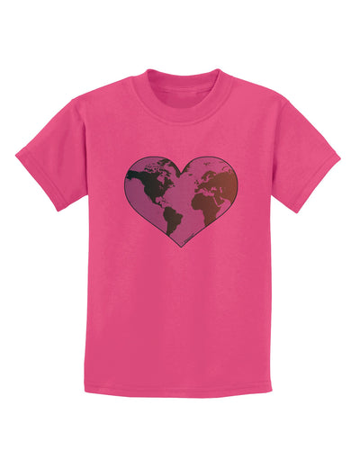 TooLoud World Globe Heart Childrens T-Shirt-Childrens T-Shirt-TooLoud-Sangria-X-Small-Davson Sales