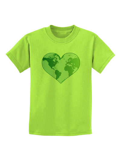 TooLoud World Globe Heart Childrens T-Shirt-Childrens T-Shirt-TooLoud-Lime-Green-X-Small-Davson Sales