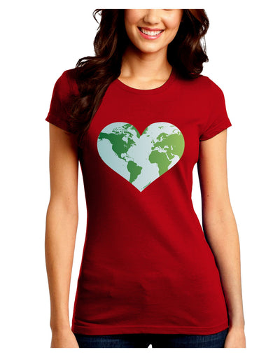 TooLoud World Globe Heart Juniors Crew Dark T-Shirt-T-Shirts Juniors Tops-TooLoud-Red-Juniors Fitted Small-Davson Sales