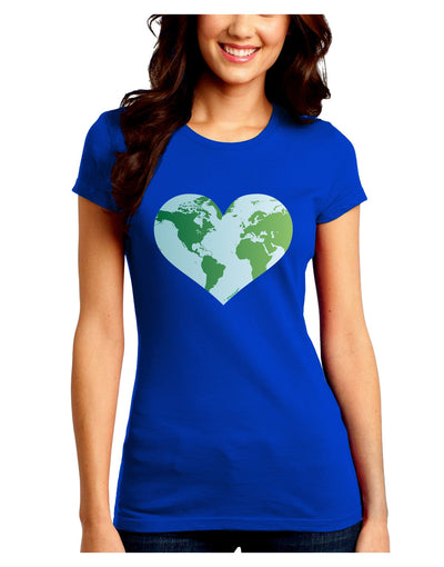 TooLoud World Globe Heart Juniors Crew Dark T-Shirt-T-Shirts Juniors Tops-TooLoud-Royal-Blue-Juniors Fitted Small-Davson Sales