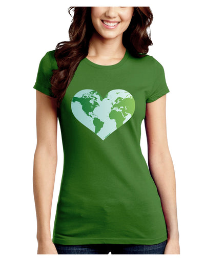 TooLoud World Globe Heart Juniors Crew Dark T-Shirt-T-Shirts Juniors Tops-TooLoud-Kiwi-Green-Juniors Fitted Small-Davson Sales