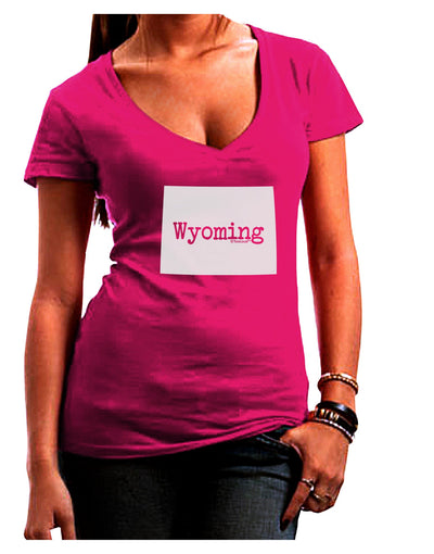 TooLoud Wyoming - United States Shape Juniors V-Neck Dark T-Shirt-Womens V-Neck T-Shirts-TooLoud-Hot-Pink-Juniors Fitted Small-Davson Sales