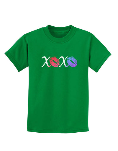 TooLoud XOXO Kisses Childrens Dark T-Shirt-Childrens T-Shirt-TooLoud-Kelly-Green-X-Small-Davson Sales